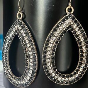 Elegant Black and Silver Teardrop Earrings